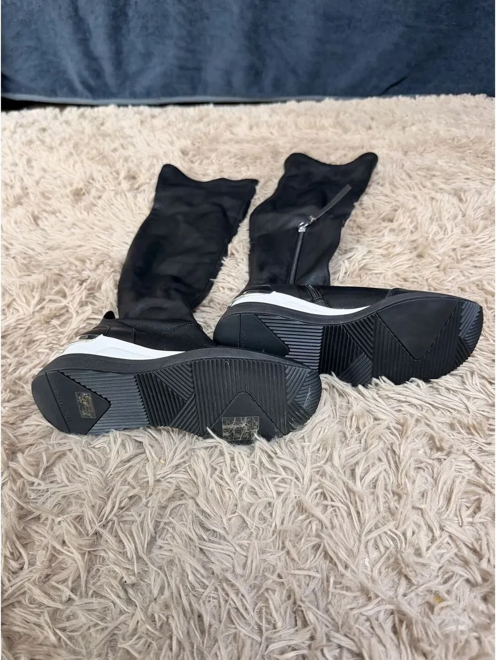 Michael Kors Ace Stretch High Over Knee Sneaker Boots Black Size ~6.5